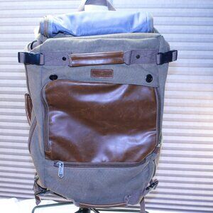 Plambag Brown Canvas Durable Retro Travel Duffel Backpack Laptop Multipocket Bag